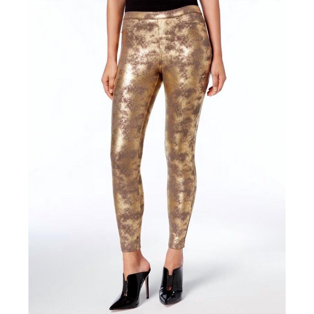 NEW HUE women's distressed metallic leggings in morel